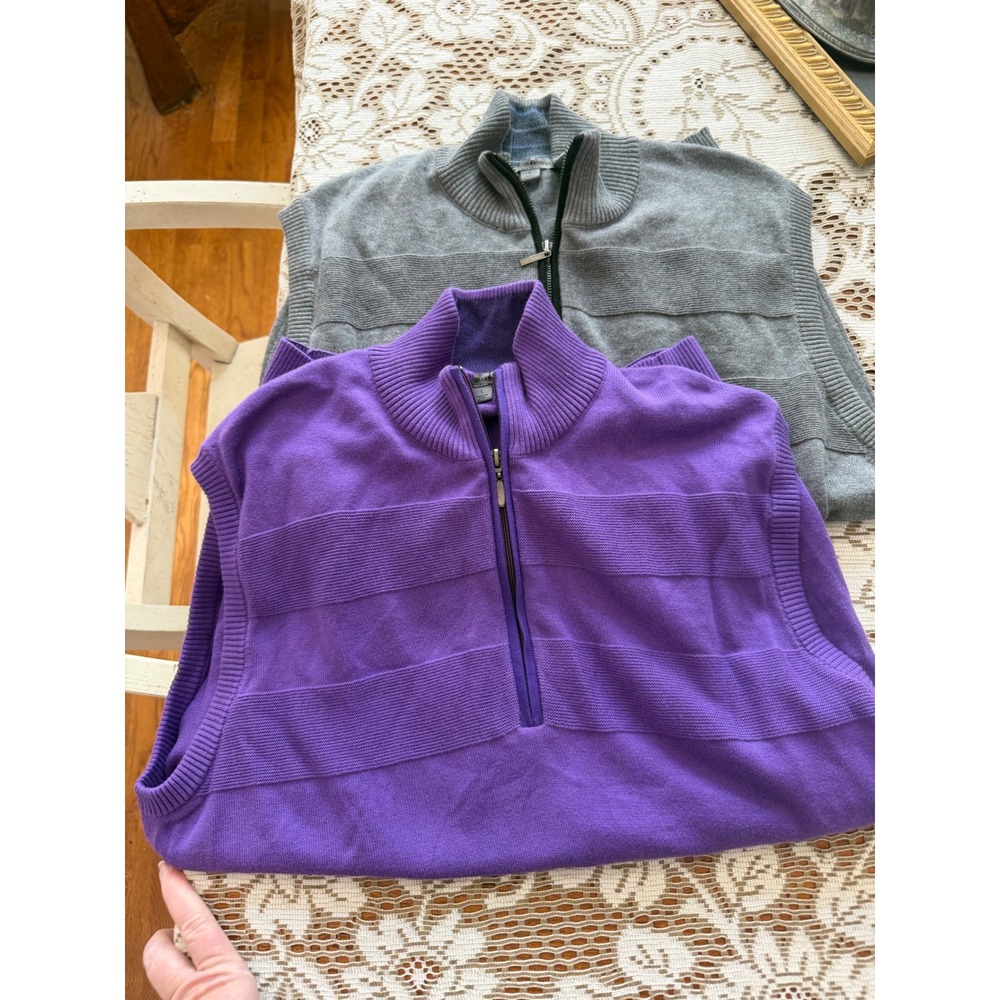 2 Johnston & Murphy Mens Purple 100% Pima Cotton Quarter‎ Zip Sweater Vest Large
